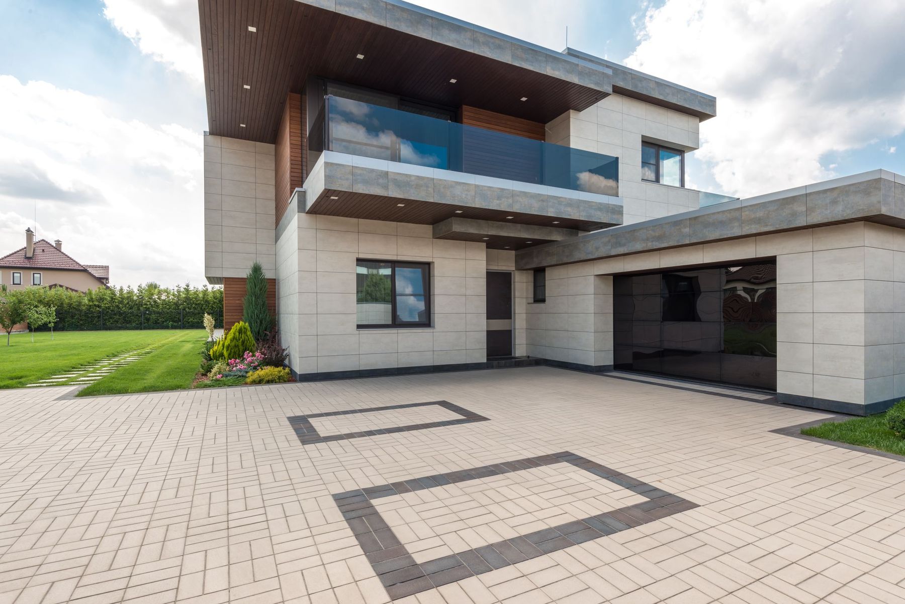 A warm, simple home exterior with soft evening light